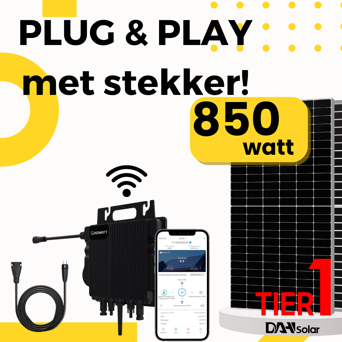 Plug & Play Solar Set - Zonnepanelen met Stekker - 850 Watt - Met Wi-Fi Monitoring